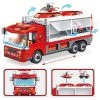 PANLOS 6 in 1 Vehicles Fire Truck Robot Toy Model Educational Construction Carton Kids Building Blocks Brick Set for Ages Above 6, Red