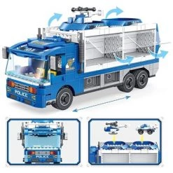 PANLOS 6 in 1 Vehicles Police Truck Robot Toy Model Educational Construction Carton Kids 653 Pieces Building Blocks Brick Set for Ages Above 6, Blue
