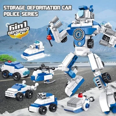 PANLOS 6 in 1 Vehicles Police Truck Robot Toy Model Educational Construction Carton Kids 653 Pieces Building Blocks Brick Set for Ages Above 6, Blue 2 PANLOS 6 in 1 Vehicles Police Truck Robot Toy Model Educational Construction Carton Kids 653 Pieces Building Blocks Brick Set for Ages Above 6, Blue - Image 2