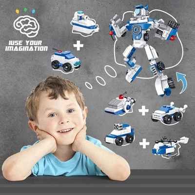 PANLOS 6 in 1 Vehicles Police Truck Robot Toy Model Educational Construction Carton Kids 653 Pieces Building Blocks Brick Set for Ages Above 6, Blue 3 PANLOS 6 in 1 Vehicles Police Truck Robot Toy Model Educational Construction Carton Kids 653 Pieces Building Blocks Brick Set for Ages Above 6, Blue - Image 3