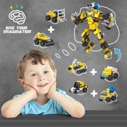 PANLOS 6 in 1 Construction Vehicles Truck Robot Toy Model Educational Carton Kids Building Blocks Brick Set for Ages Above 6, Yellow -Vehicles & Remote Control Sales unnamed file 244