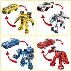 PANLOS 8 in 1 Car Racing Robot Toy Model Educational Construction Carton Kids Building Blocks Brick Set for Ages Above 6, Multicolor