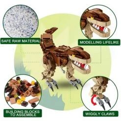 Panlos 8 in 1 Dinosaur and Robot Toy Model Building Blocks Model Kit with Pteranodon, Velociraptor, Triceratops, and Tyrannosaurus Rex, 979 Pieces