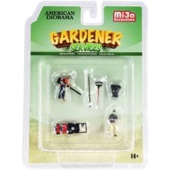 "Gardener Services" Diecast Set of 6 pieces (2 Figurines and 4 Accessory) for 1/64 Scale Models by American Diorama