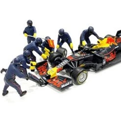 Formula One F1 Pit Crew 7 Figurine Set Team Blue for 1/18 Scale Models by American Diorama