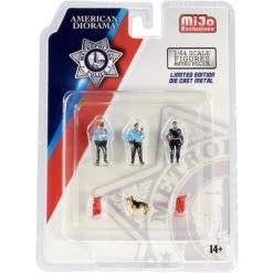 "Metropolitan Police" 8 piece Diecast Set (3 Figurines, 1 Dog and 4 Accessories) for 1/64 Scale Models by American Diorama