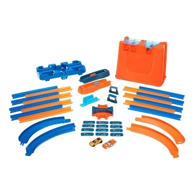 Hot Wheels Toy Car Track Builder Deluxe Stunt Box Play Set with 36 Pieces, Connectors, Curves, 15 Feet of Track, and 2 Cars, Multicolor 1 Hot Wheels Toy Car Track Builder Deluxe Stunt Box Play Set with 36 Pieces, Connectors, Curves, 15 Feet of Track, and 2 Cars, Multicolor