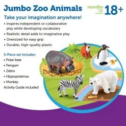 Learning Resources Jumbo Zoo Animals I Monkey, Penguin, Zebra, Polar Bear, and Hippo, 5 Animals -Vehicles & Remote Control Sales unnamed file 35