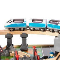 Hape E3766 70 Piece Railway Train Table and Set Toy with Battery Powered Locomotive with Removable Playmat Surface and Storage for Kids 3 Years and Up