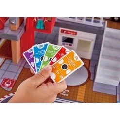 Hape Grand City Themed Magnetic Kids Play Freight Train Railway Station Toy Set with Electronic Features, Tax, and Bus