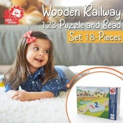 Leo & Friends Wooden Railway 123 Puzzle and Bead Set 18-Pieces