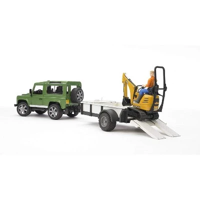 Bruder Land Rover with Trailer, JCB Micro Excavator and Worker Figure 1 Bruder Land Rover with Trailer, JCB Micro Excavator and Worker Figure