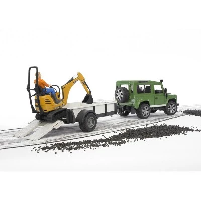 Bruder Land Rover with Trailer, JCB Micro Excavator and Worker Figure 2 Bruder Land Rover with Trailer, JCB Micro Excavator and Worker Figure - Image 2