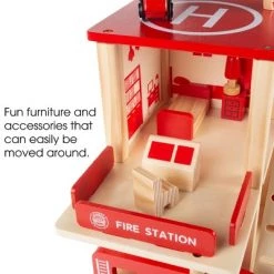Toy Time Kids' Wooden Fire Station Playset With 3-Tier Firehouse, Fire Truck, Helicopter, and 16 Accessories - 10.75" x 13", Set of 19 -Vehicles & Remote Control Sales unnamed file 4320