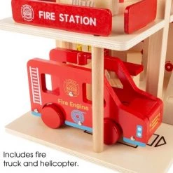Toy Time Kids' Wooden Fire Station Playset With 3-Tier Firehouse, Fire Truck, Helicopter, and 16 Accessories - 10.75" x 13", Set of 19 -Vehicles & Remote Control Sales unnamed file 4321