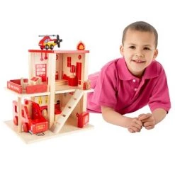 Toy Time Kids' Wooden Fire Station Playset With 3-Tier Firehouse, Fire Truck, Helicopter, and 16 Accessories - 10.75" x 13", Set of 19 -Vehicles & Remote Control Sales unnamed file 4323
