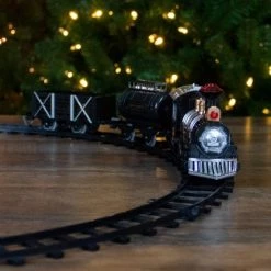 Northlight 9-Piece Battery Operated Black and Silver Lighted & Animated Classic Train Set with Sound