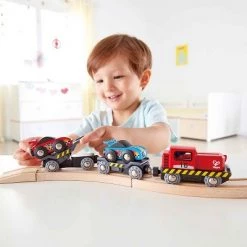 Hape Wooden 6 Piece Race Car Transporter Play Set with Foldable Ramps, Magnetic Couplers, and Driver Figurine for Kids Ages 3 and Up, Multicolor -Vehicles & Remote Control Sales unnamed file 4431