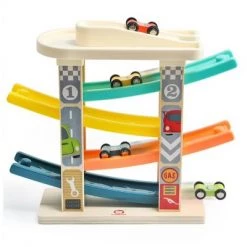 Top Bright Topbright Toys 4 Level Ramp Racer Tower with 4 Wooden Race Cars Vehicle Playset for Toddlers to Promote Hand Eye Coordination and Creative Learning