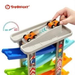 Top Bright Topbright Toys Multicolored Mega Ramp Racer Tower with 6 Ramps, 6 Wooden Race Cars, and Bridge Attachment for Imaginative and Engaging Toddler Play