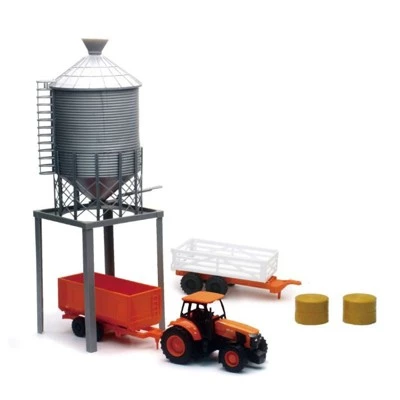 New-Ray New Ray Kubota Farm Set with M5-111 Tractor, Wagons, Grain Bin and Bales SS-33213B 1 New-Ray New Ray Kubota Farm Set with M5-111 Tractor, Wagons, Grain Bin and Bales SS-33213B