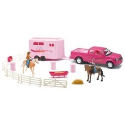 New-Ray New Ray 1/25 Pink Truck & Trailer with Horses & Accessories SS-37335