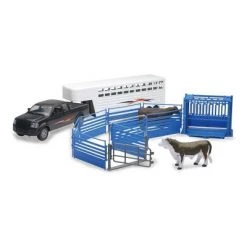 New-Ray New Ray 1/18 Pickup Truck with Cattle Trailer, Squeeze Chute & Cattle SS-05036A