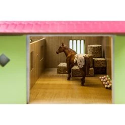Kids Globe 1/24 Pink, White & Green Wooden Horse Stable w/ 2 Box Stalls & Workshop 61068
