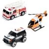 Maxx Action Mini Rescue Lights & Sounds Vehicles – Firetruck, Police Car and Helicopter - 3 pk