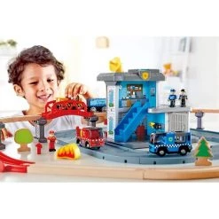 Select marketplaces Hape Emergency Services HQ 2 In 1 Police and Fire Station Complete Play Toy Set with Vehicles and Action Figures