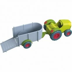 HABA Little Friends Tractor and Trailer - 2 Piece Farm Play Set with Movable Hatch