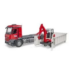 Bruder MB Arocs Truck with Roll-Off-Container with Mini Excavator