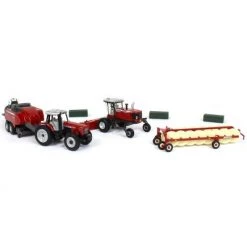 1/64 Massey Ferguson 4 Piece Haying Set Includes Tractor, Wind Rower, Baler, Hay Rake, and Bales by ERTL 16421