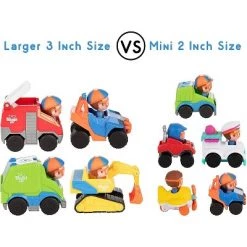 Blippi Toy Vehicles Playset of 4, Larger 3 Inch Size - Includes Excavator, Mobile, Fire Engine Truck & Garbage Truck - Age 3+ - Construction Play Toys
