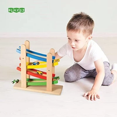 Play22usa 4 Level Toy Wooden Car Roller Ramp - Wooden Race Track Car Ramp Racer With 4 Wooden Cars - Toddler Race Car Ramp 1 Play22usa 4 Level Toy Wooden Car Roller Ramp - Wooden Race Track Car Ramp Racer With 4 Wooden Cars - Toddler Race Car Ramp