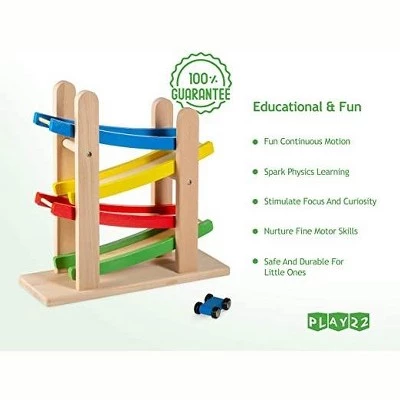 Play22usa 4 Level Toy Wooden Car Roller Ramp - Wooden Race Track Car Ramp Racer With 4 Wooden Cars - Toddler Race Car Ramp 2 Play22usa 4 Level Toy Wooden Car Roller Ramp - Wooden Race Track Car Ramp Racer With 4 Wooden Cars - Toddler Race Car Ramp - Image 2