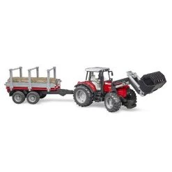 Bruder Massey Ferguson 7480 with Frontloader and Logging Trailer