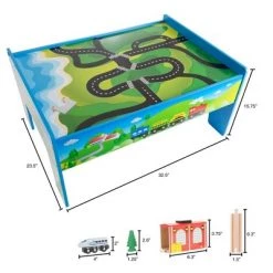 Toy Time Kids' Deluxe Wooden Train Table Set With Tracks, Trains, Cars, Boats, and Accessories - 75 Pieces